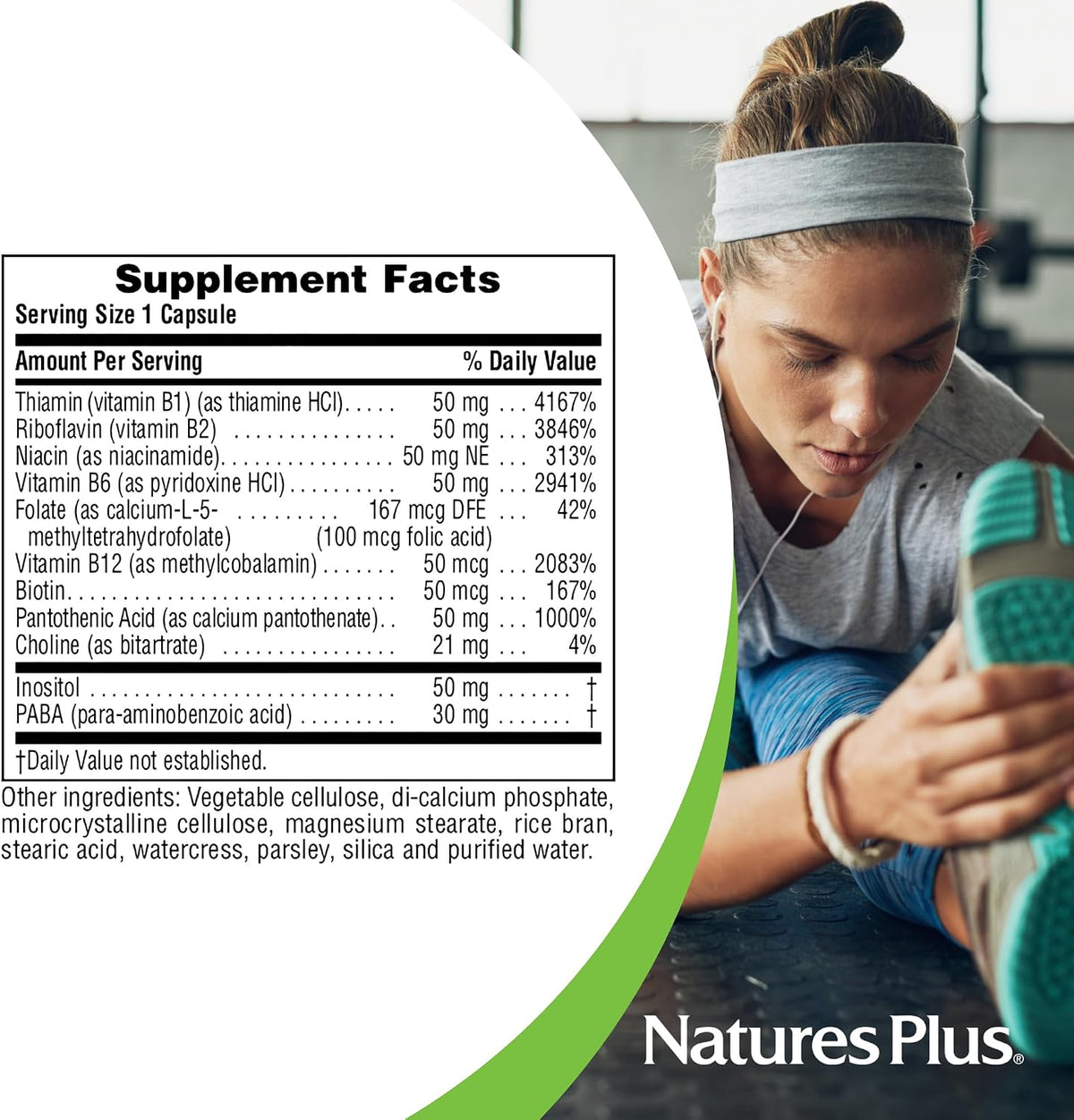 NaturesPlus Super B-50 - High-Potency B Complex with Choline, Inositol & PABA - 60 Capsules - görsel 5