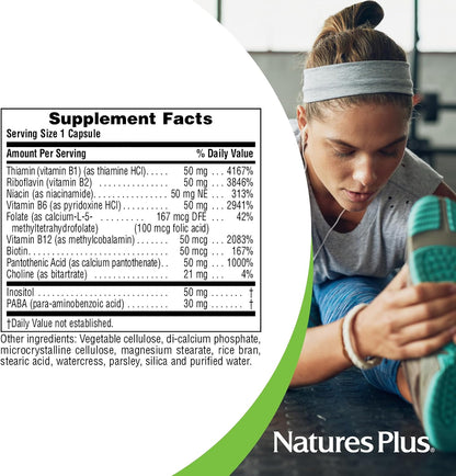 NaturesPlus Super B-50 - High-Potency B Complex with Choline, Inositol & PABA - 60 Capsules