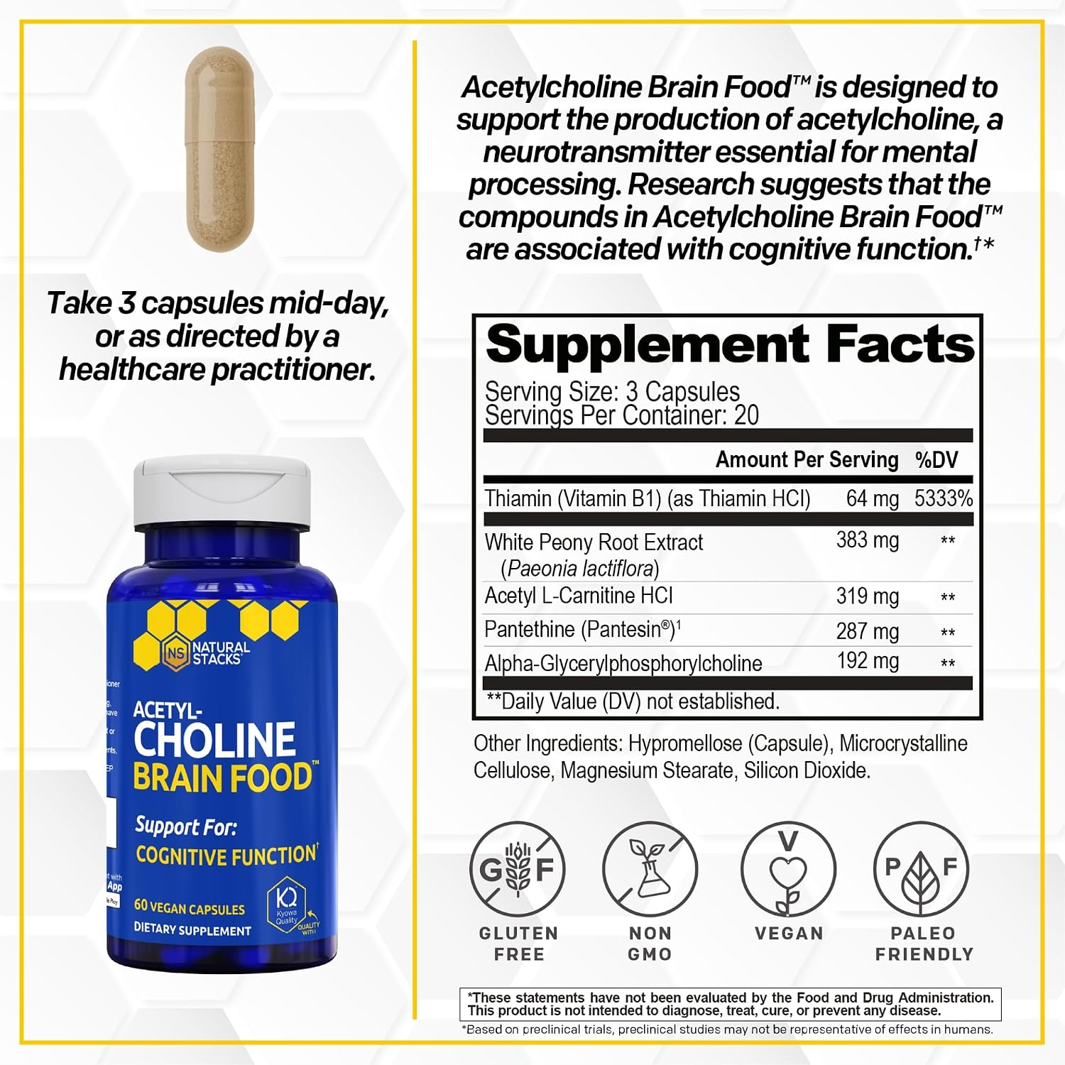Acetylcholine Brain Food - Acetyl L-Carnitine & Alpha GPC Supplement - 120 Capsules - görsel 3