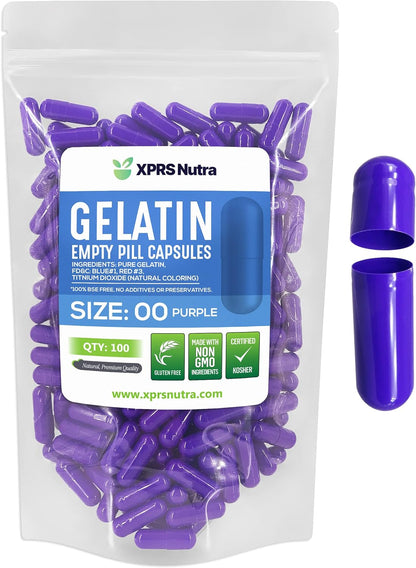 XPRS Nutra Size 00 Empty Gelatine Capsules, 100 Count (Purple)