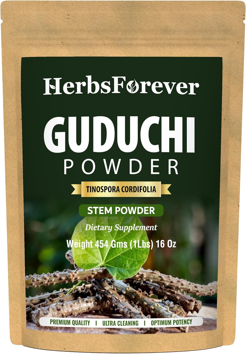Herbsforever Guduchi Powder (Tinospora cordifolia) - 454g, Premium Herbal Powder, Non-GM, Vegan, Gluten-Free - görsel 1