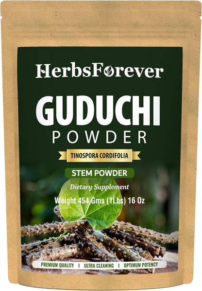 Herbsforever Guduchi Powder (Tinospora cordifolia) - 454g, Premium Herbal Powder, Non-GM, Vegan, Gluten-Free