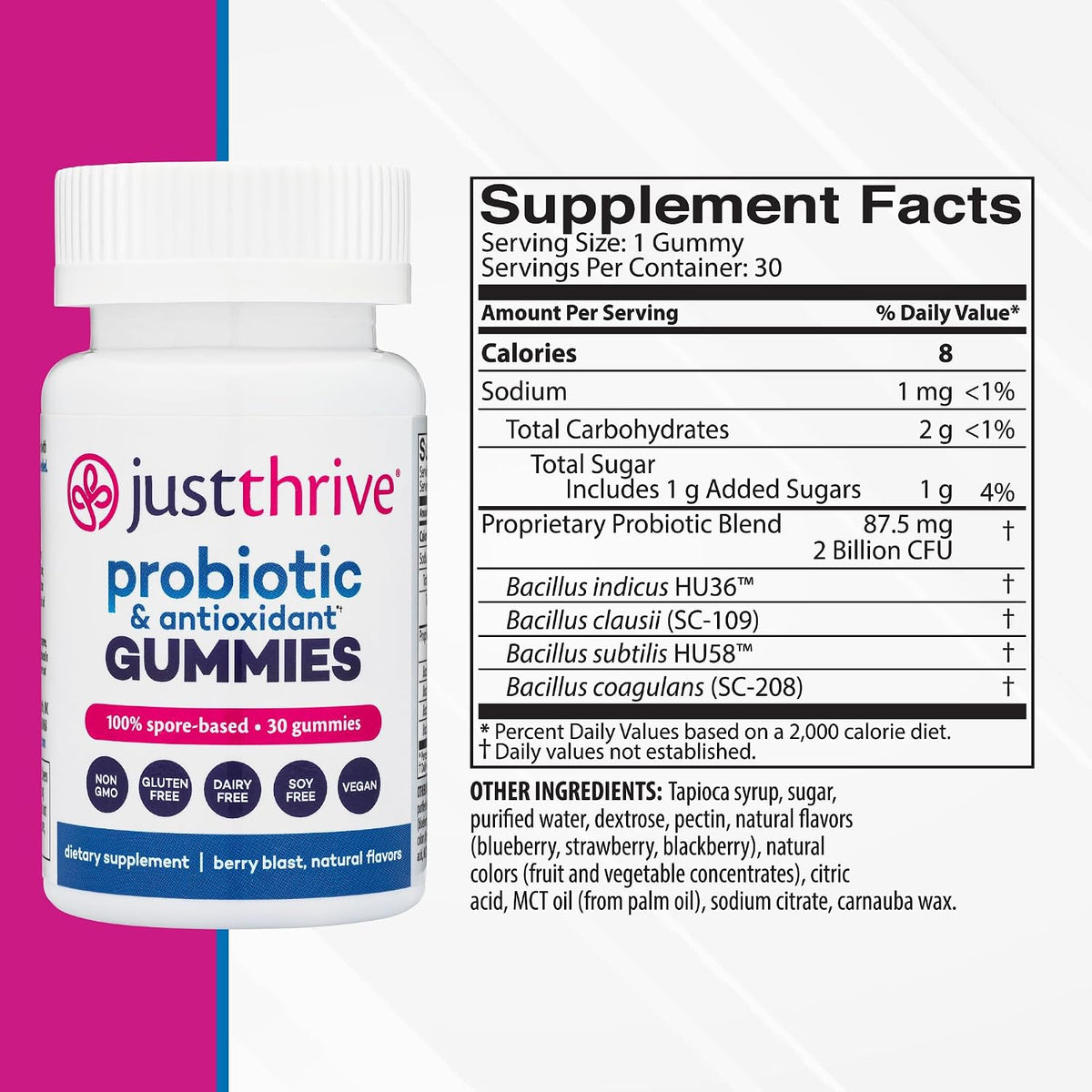 Just Thrive Probiotic Gummies - Berry Blast - 30 Count - görsel 2
