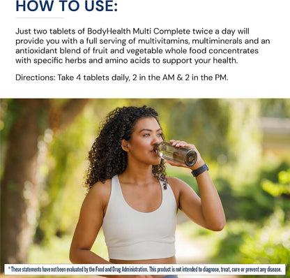 BodyHealth Multi Complete (120 Count) Daily Multivitamin for Men and Women with Whole Foods, Minerals, Antioxidants, Organic Green Food Concentrates, and Liver Detox Extracts, Non-GMO