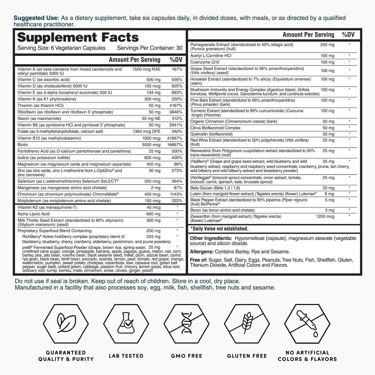 Nature's Lab Six Daily Advanced Multivitamin - 90+ Nutrients, Minerals, Antioxidants, Herbs & Whole Foods - 180 Capsules (30-Day Supply) - görsel 6