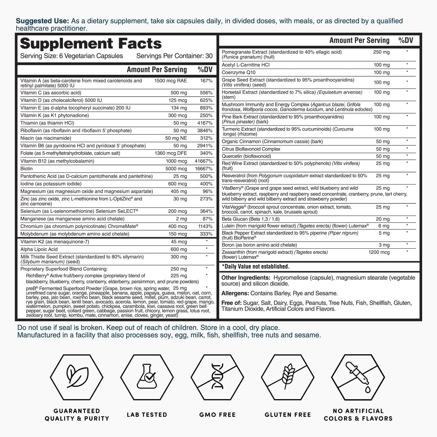 Nature's Lab Six Daily Advanced Multivitamin - 90+ Nutrients, Minerals, Antioxidants, Herbs & Whole Foods - 180 Capsules (30-Day Supply) - görsel 6