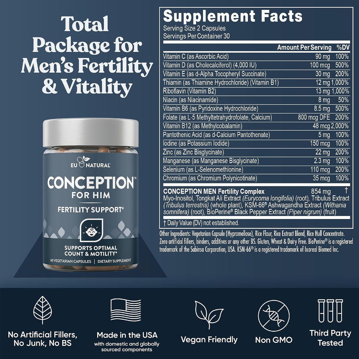 Eu Natural Conception for Her & Conception for Him Bundle - Fertility Supplements for Couples - 120 Vegan Capsules - görsel 7