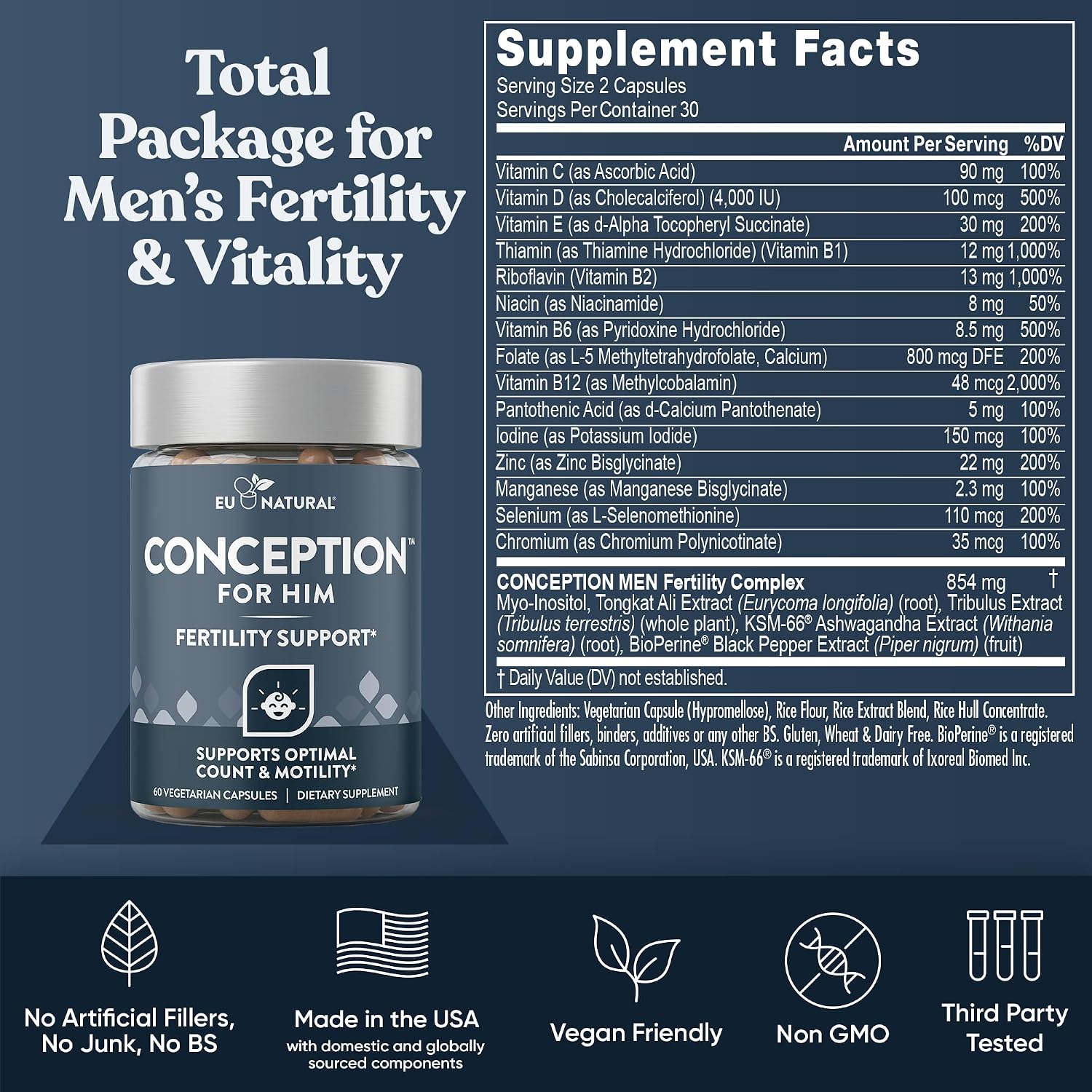 Eu Natural Conception for Her & Conception for Him Bundle - Fertility Supplements for Couples - 120 Vegan Capsules - görsel 7
