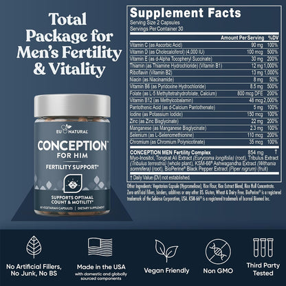 Eu Natural Conception for Her & Conception for Him Bundle - Fertility Supplements for Couples - 120 Vegan Capsules