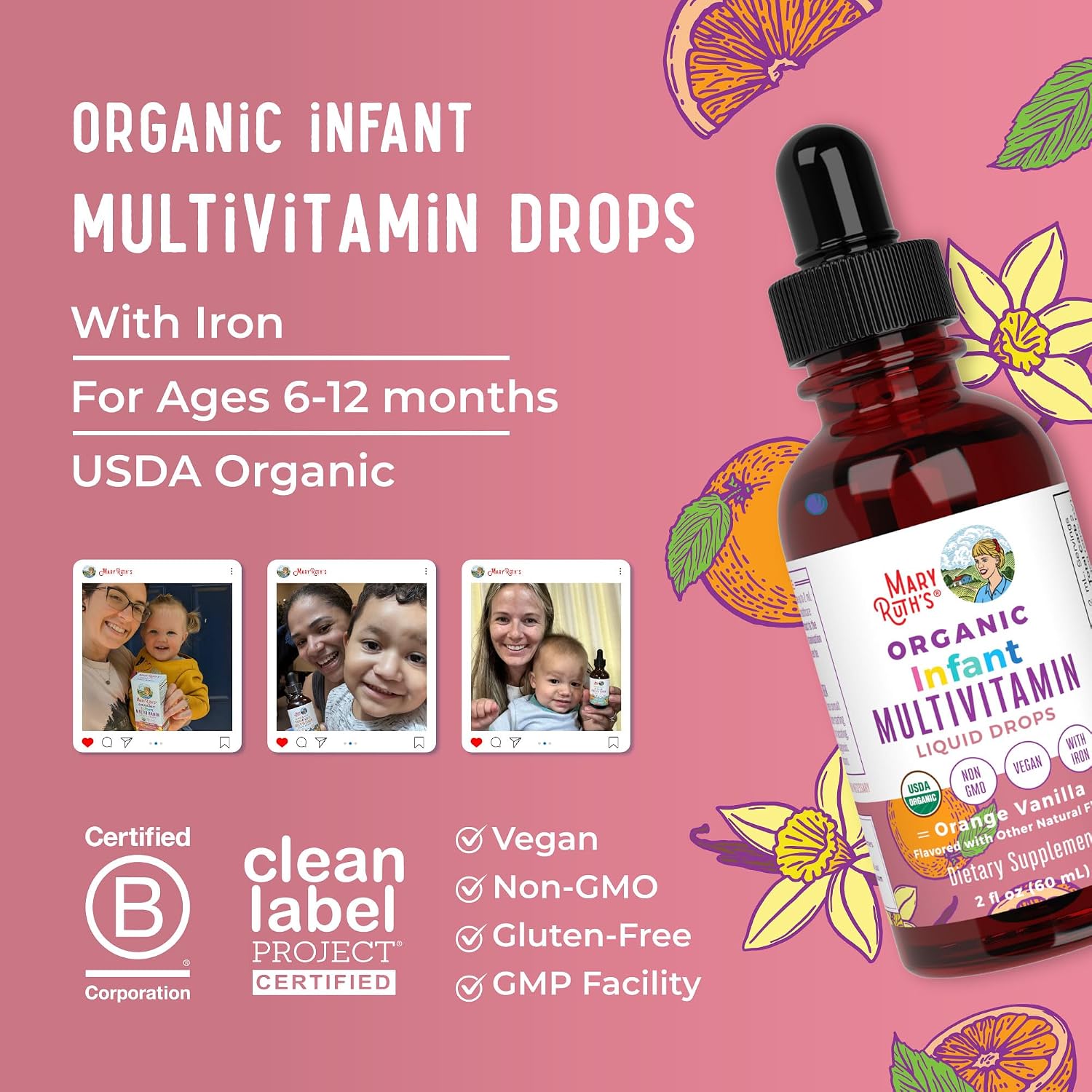 MARYRUTH'S Organics Multivitamin with Iron for Babies | USDA Organic | Liquid Drops for Infants 6–12 Months | Immune Support | Vegan | Non-GMO | Gluten-free | 60 ml - görsel 8