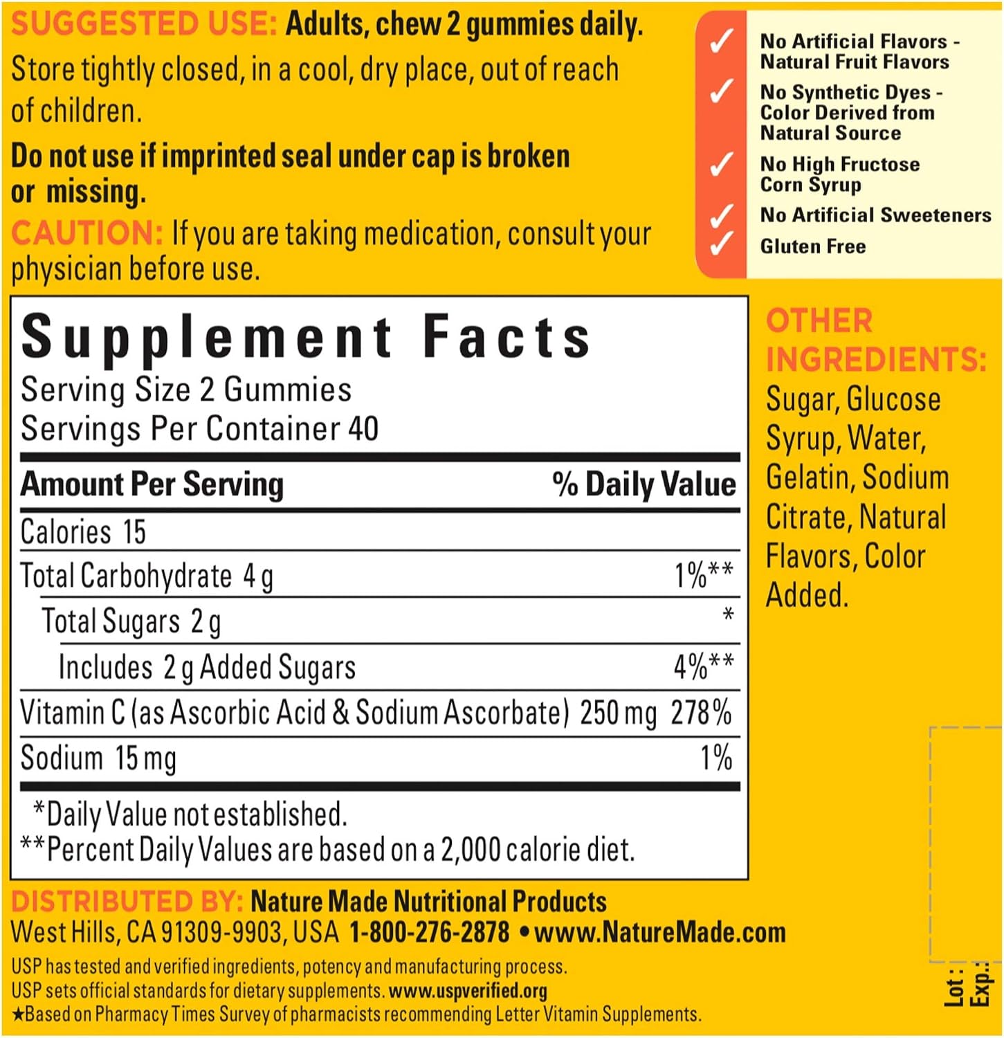 Nature Made Vitamin C Gummies 250 mg, 80 Count, Tangerine - görsel 2
