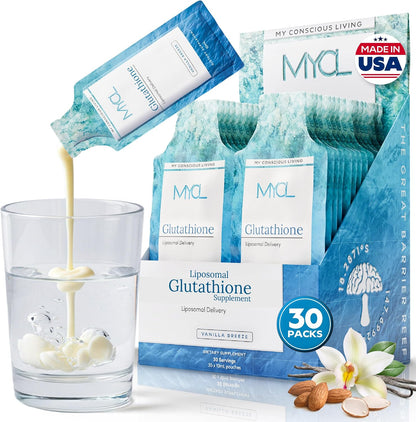 MYCL Liposomal Glutathione Food Supplement – Vanilla Almond – 30 Single-Serving Packets