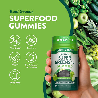 Nature's Truth Super Greens Gummies | 60 Count | Vegan & Non-GMO Supplement | Made with Real Greens | Apple Flavour