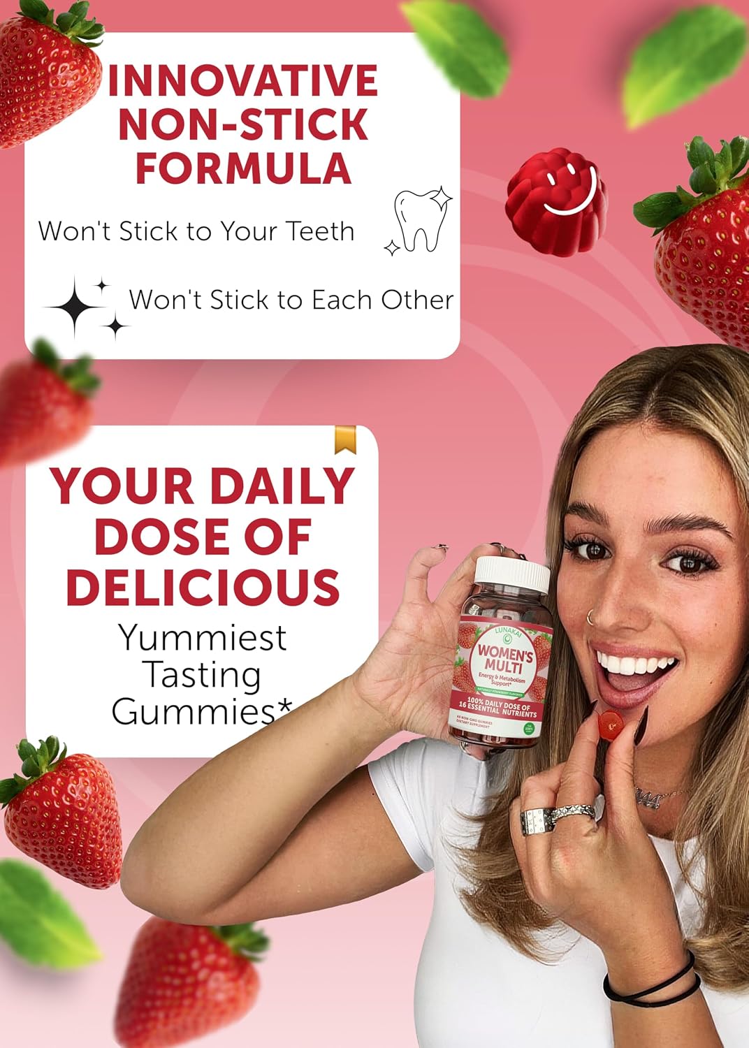 Lunakai USA-made Women's Multivitamin Gummies - Daily Multivitamin with 16 Essential Vitamins - Energy & Immune Support, Non-GMO, Low Sugar - 6 Pack - görsel 3
