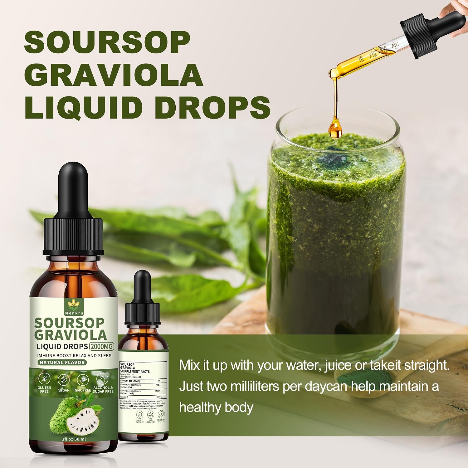 Menkru Organic Soursop Bitters Liquid Multivitamin Drops – Pure Graviola Extract with Vitamin C, Immune & Skin Support, Sugar and Gluten-free, 59 ml - görsel 5