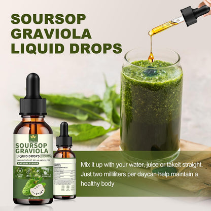 Menkru Soursop Graviola Liquid Drops 2000mg, with Vitamin C, Sugar-Free, Gluten-free, Vegan, 120ml (Pack of 2)