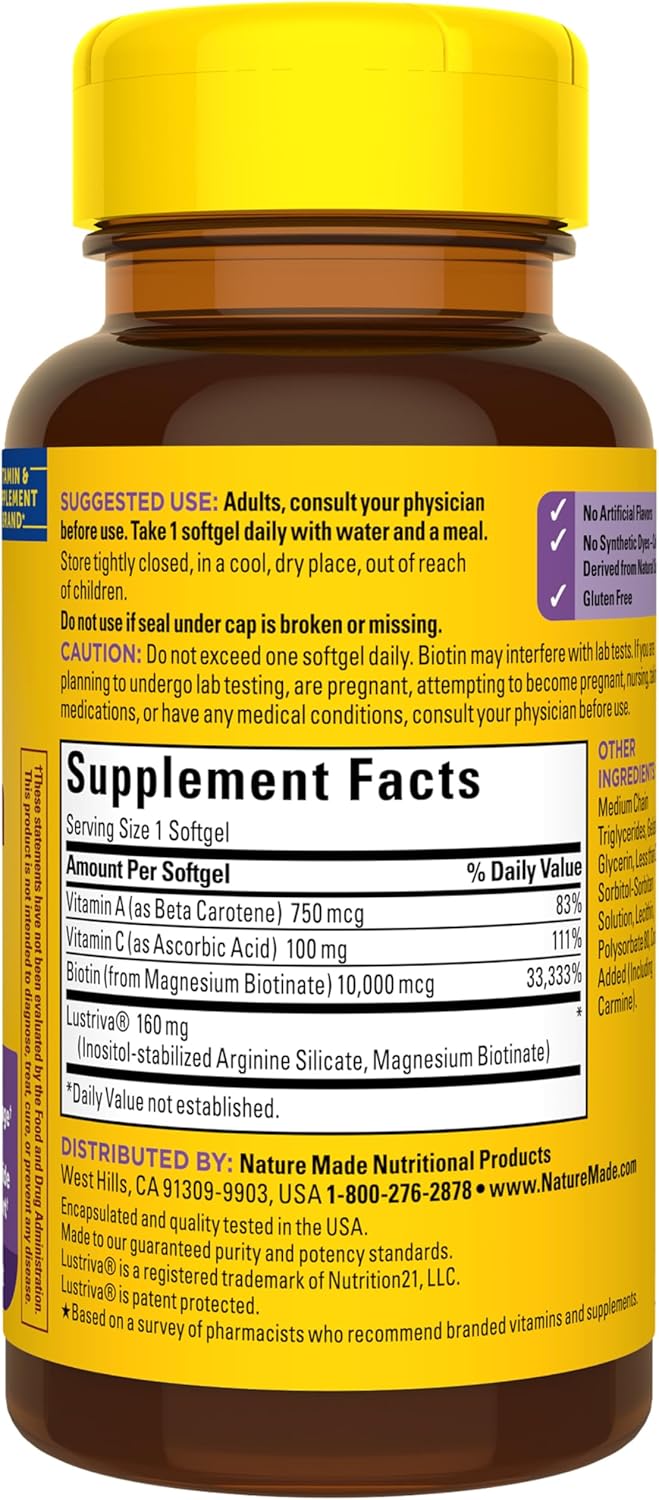 Nature Made Hair Growth Soft gel capsules – With Clinically Studied Lustriva, Biotin, Vitamin C & A, 30 Soft gel capsules - görsel 9