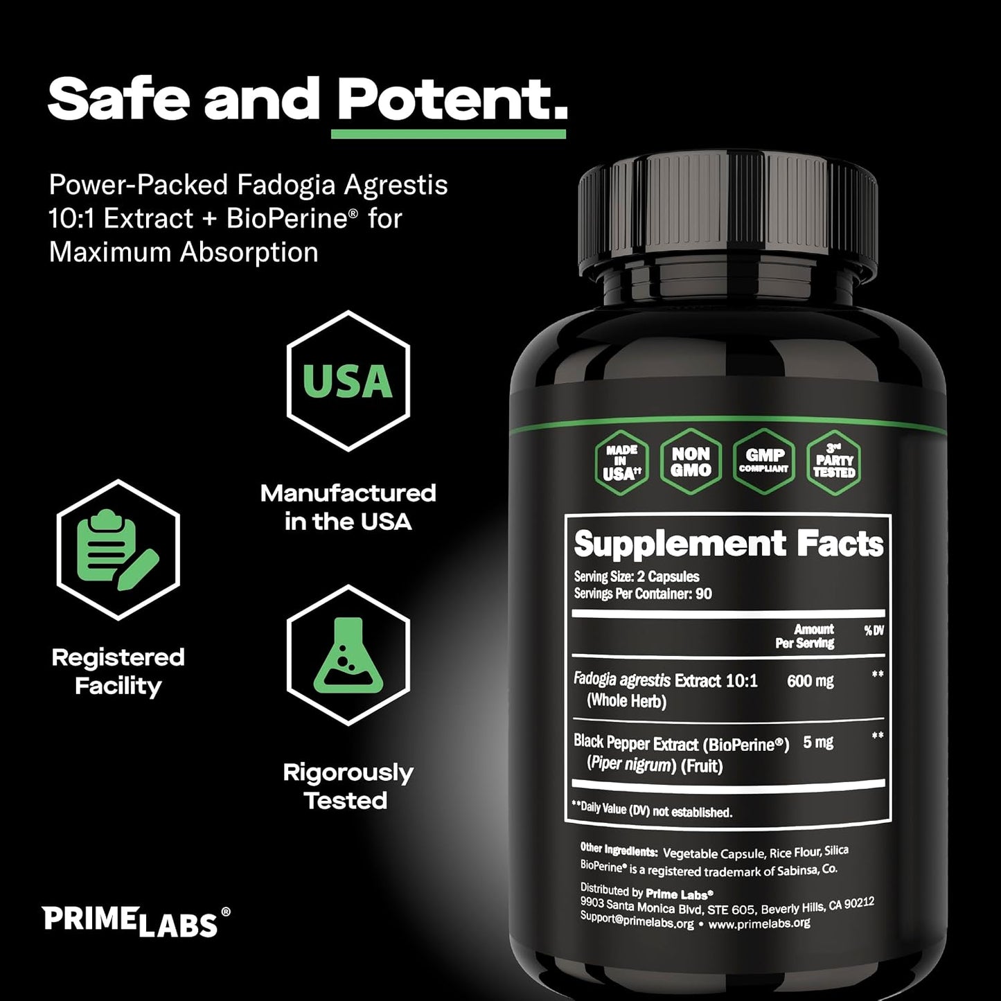 Prime Labs Fadogia Agrestis for Men - 600mg - Performance & Energy Support - 180 Capsules - görsel 6