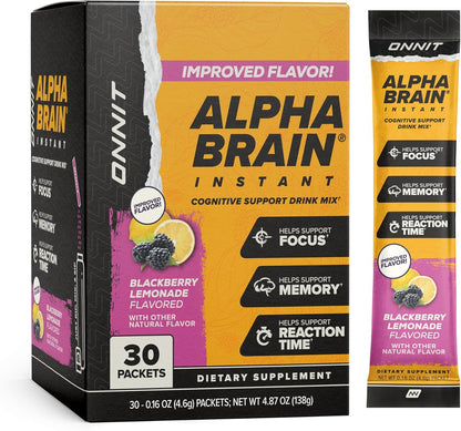 ONNIT Alpha Brain Instant Nootropic Drink Mix, BlackBerry Lemonade, 30 Sachets
