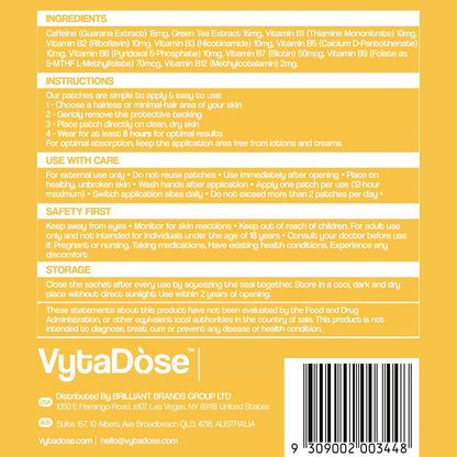 Vytadose Topical B12 Energy Patches for Mood, Energy and Cognition | 30 Patches