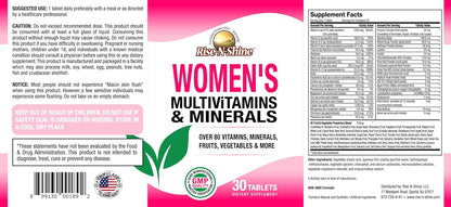 Rise-N-Shine Women's Multivitamin and Minerals with Zinc, Selenium, Calcium, Magnesium & More for Immune System Support - Energy, Skin Vitamins - 30 Day Supply - 30 Tablets