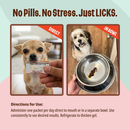 Licks Littles Skin and Allergy Supplement for Dogs – Omega-3, Turmeric, Inositol & Vitamin C – Pill-Free Gel Packets – Fish Flavour – 30 Packets