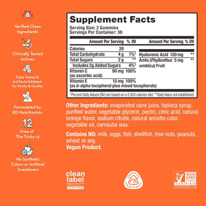 HUM Hyaluronic Glow Gummies - Skin Hydration Supplement with Hyaluronic Acid, Vitamin C and Vitamin E (60 Vegan Gummies)