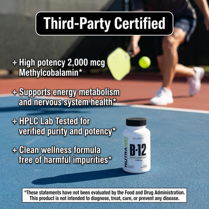 NutraBio Methyl B-12 2000mcg – Contributes to Normal Energy and Nervous System Function, 90 Vegetable Capsules