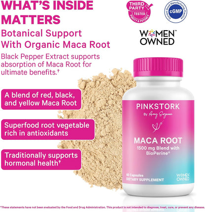 Pink Stork Maca Root Capsules for Women – Organic Maca with BioPerine for Hormonal Wellbeing & Energy