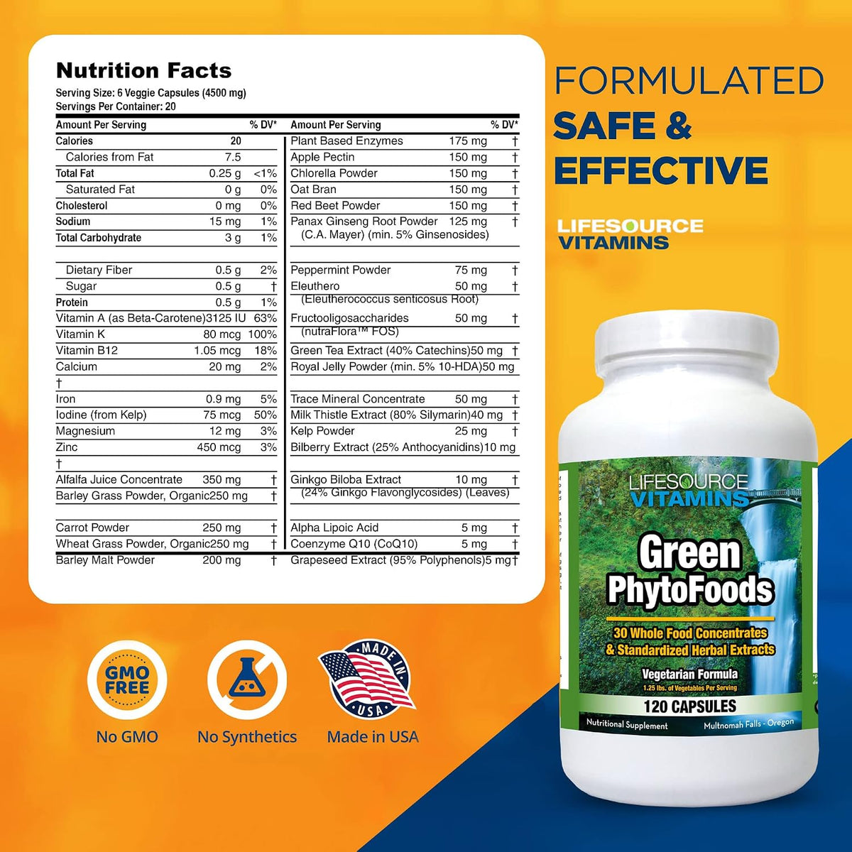 LifeSource Vitamins Phyto Green Mega-Food Caps - 31 Whole Foods & 38 Nutrients - Super Greens Supplement - görsel 2