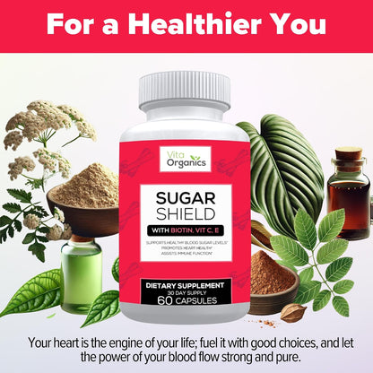 Sugar Shield - Advanced Sugar Support Food Supplement with Biotin, Chromium & Herbs - 60 Vegan Capsules