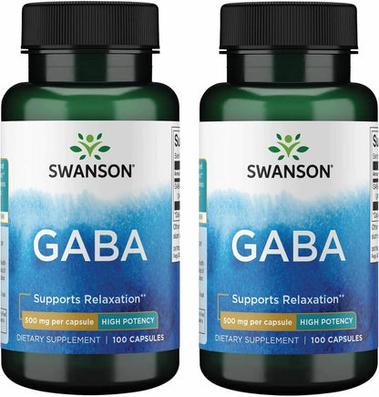 Swanson GABA 500 mg Capsules, 200 Capsules (2-Pack)