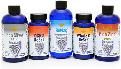 RnA ReSet Total Body Wellness Bundle – Liquid Magnesium, Zinc, Silver, Copper, D3K2 & Whole C, Daily Mineral & Immune Support (5 Formulae)