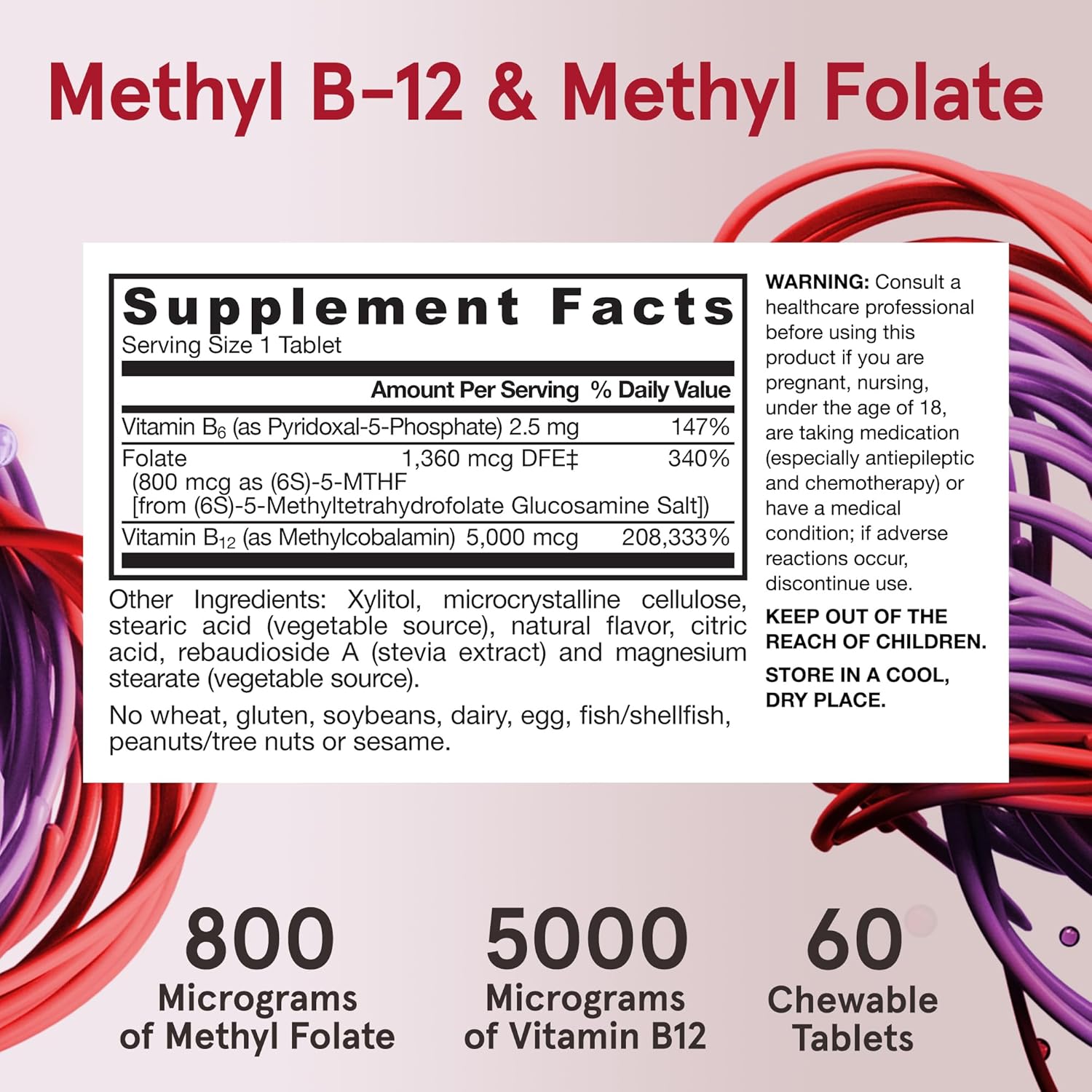 Jarrow Formulae Methyl B-12 & Methyl Folate – Bioactive B12 and B9 Supplement, 60 Chewable Tablets - görsel 5