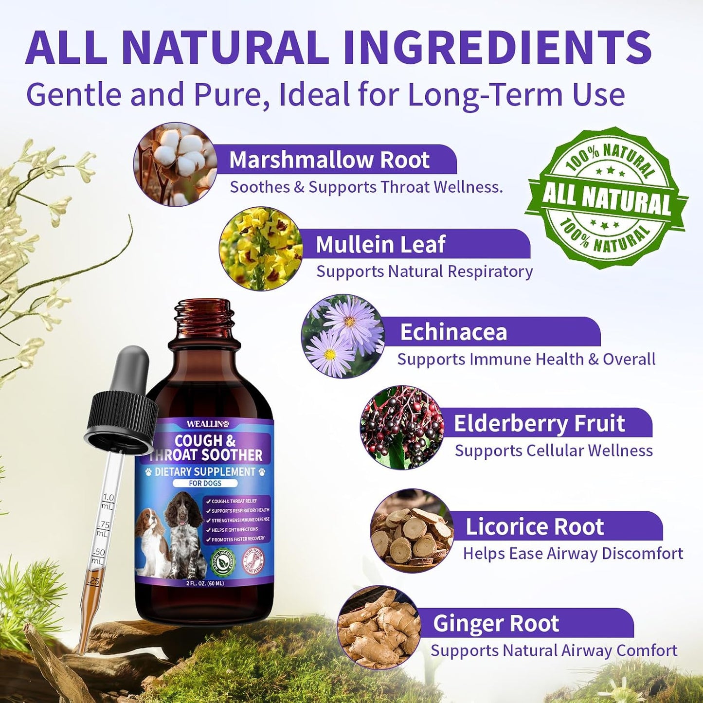 WEALLIN Dog Cough Treatment Support for Dogs - Natural Herbal Drops for Cough, Throat Soothing - 60 ml - görsel 3