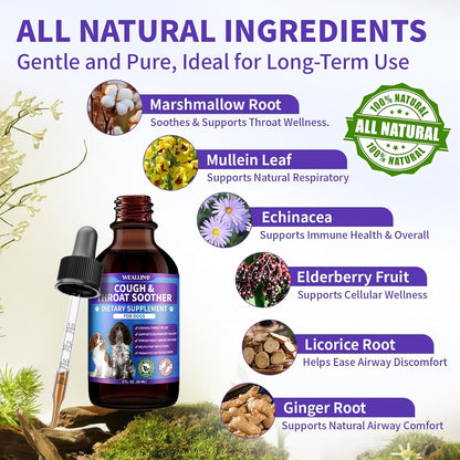 WEALLIN Dog Cough Treatment Support for Dogs - Natural Herbal Drops for Cough, Throat Soothing - 60 ml
