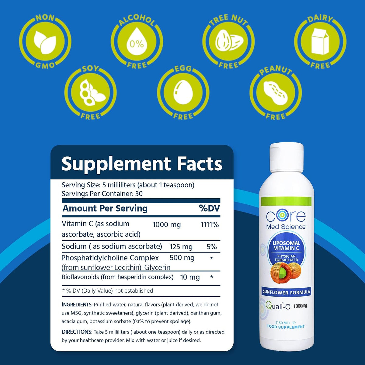 Core Med Science Liposomal Vitamin C 1000mg Liquid Supplement, 148ml - görsel 3