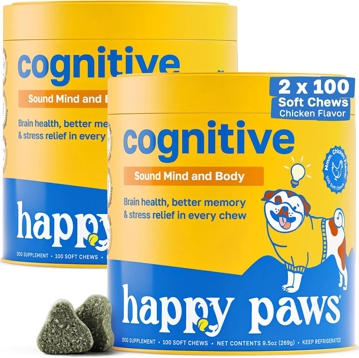 Happy Paws Cognitive Taurine Supplement for Dogs – Brain Health Soft Chews with Spirulina, CoQ10 & B Vitamins - görsel 1