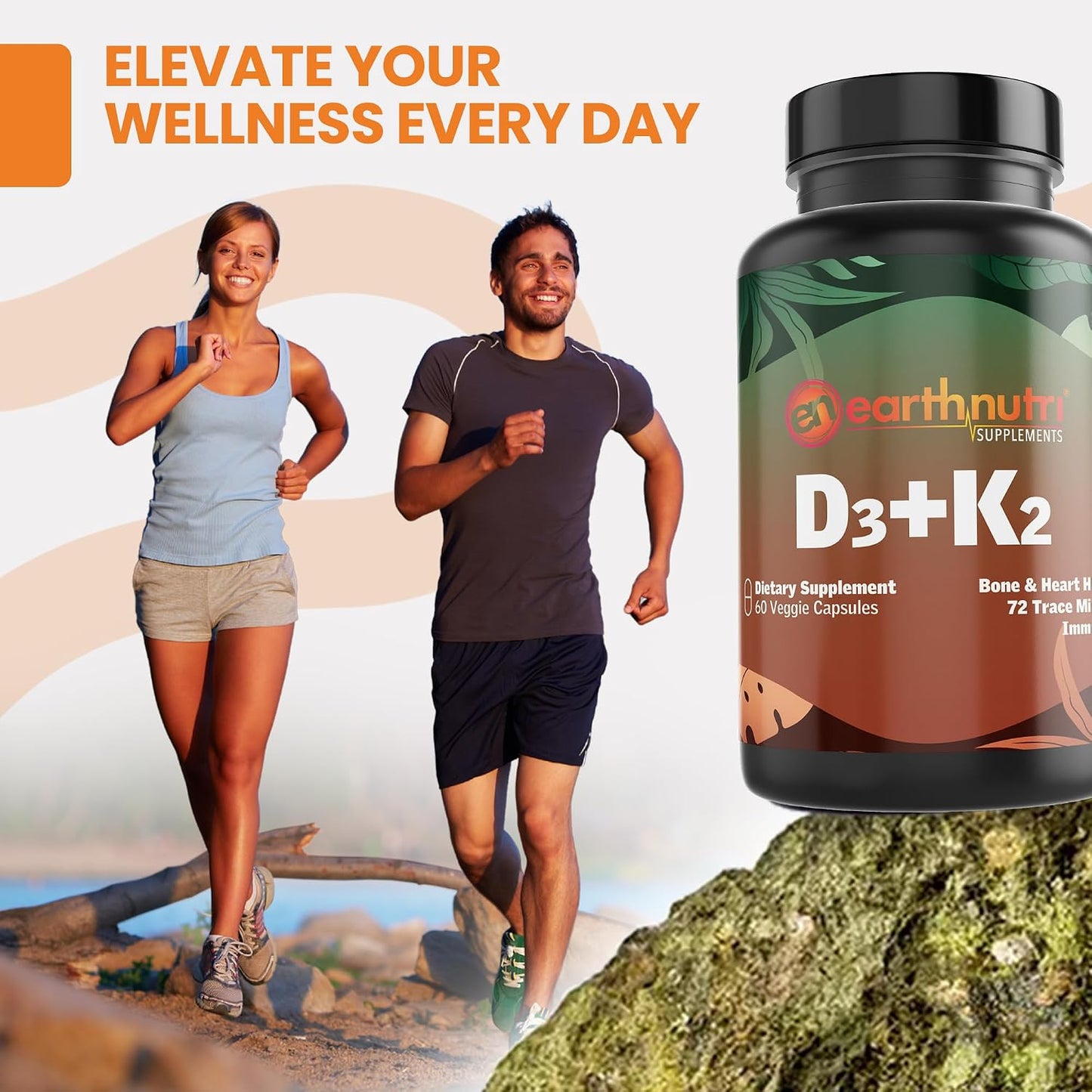 EarthNutri Vitamin D3 Plus K2 Supplement - 5000 IU with MenaQ7 K2, Vitashine D3 & Aquamin Calcium - Non-GMO - görsel 5