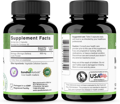 Pure Moringa Capsules – 120 Capsules, 900mg per Serving – Natural Antioxidant Superfood Supplement