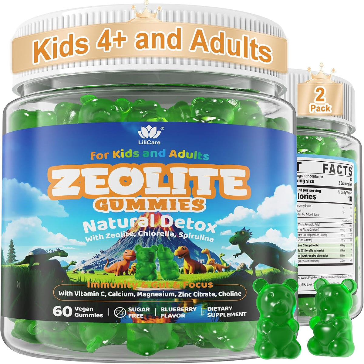 LILICARE Zeolite Gummies for Kids & Adults - Sugar Free Detox Supplement with Chlorella, Spirulina, Minerals & Choline - 60 Gummies - görsel 10