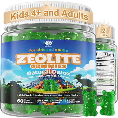 LILICARE Zeolite Gummies for Kids & Adults - Sugar Free Detox Supplement with Chlorella, Spirulina, Minerals & Choline - 60 Gummies