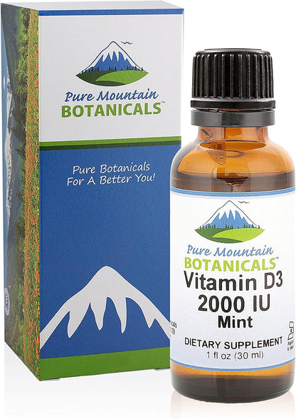 Pure Mountain Botanicals Liquid Vitamin D3 Drops - 2000 IU - Natural Mint Flavour - 30 ml