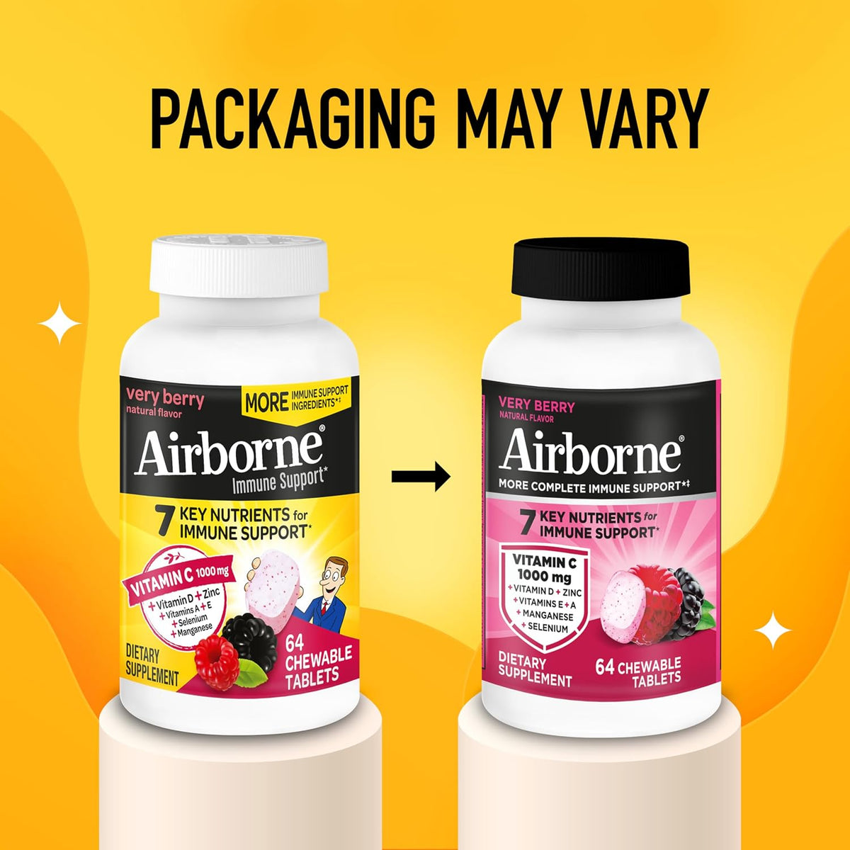 Airborne Berry Chewable Tablets - 64 Tablets - 1000mg Vitamin C Immune Support - görsel 6