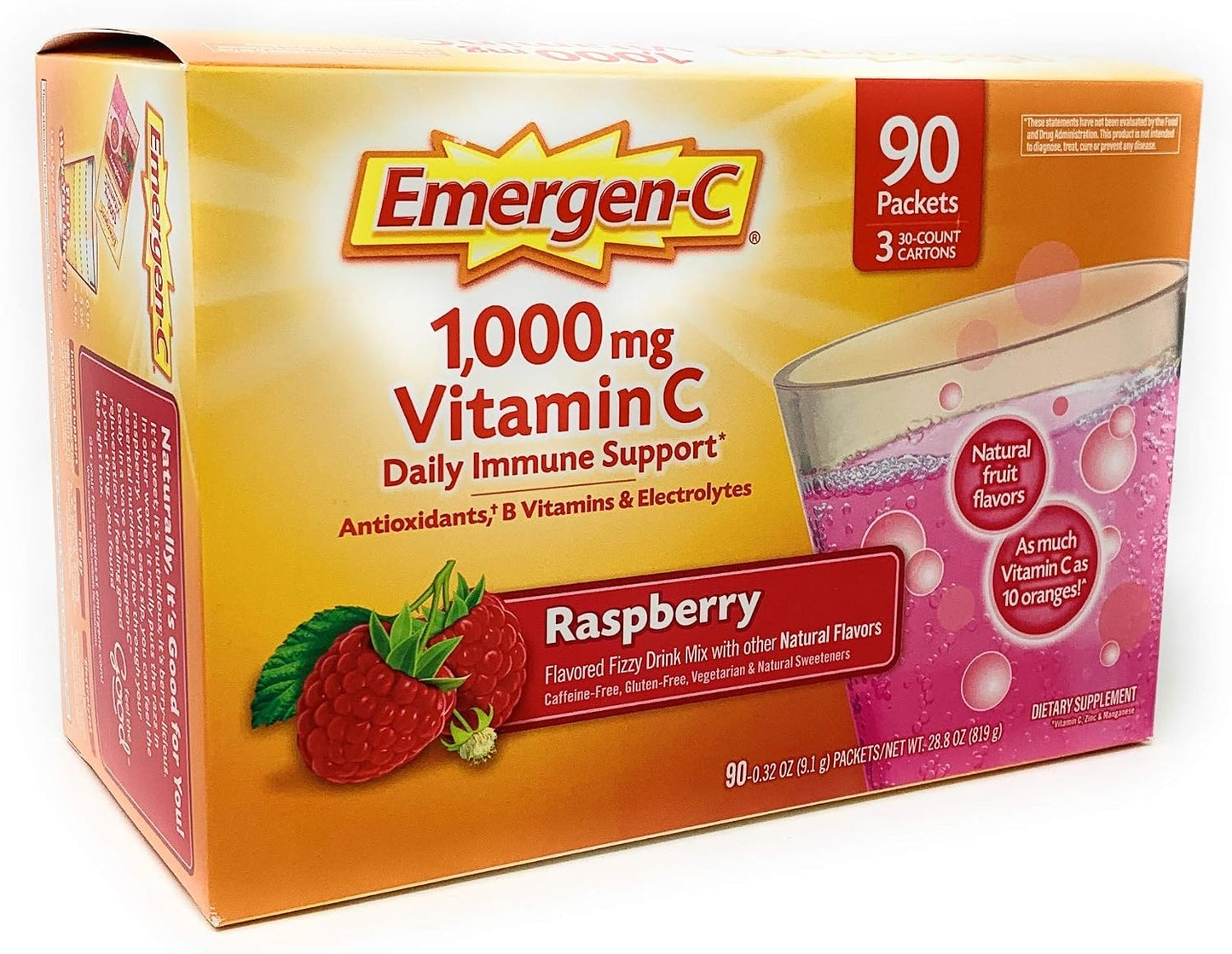 Emergen-C Dietary Supplement, 1,000mg Vitamin C, Raspberry Flavour, 90 Count - görsel 1