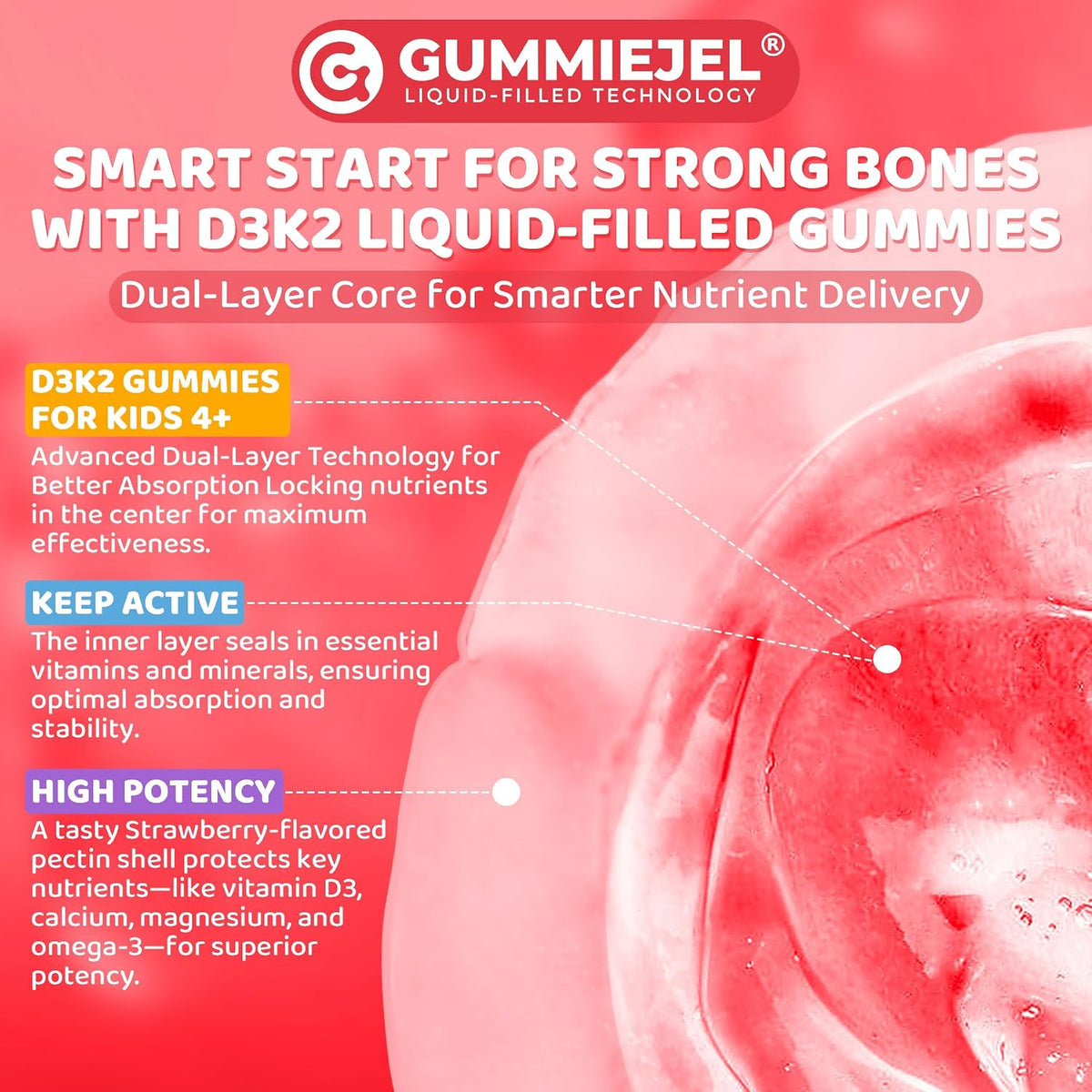LILICARE Vitamin D3 K2 + Calcium Liquid-filled Gummies for Kids & Teens – Sugar-Free, 2-Pack - görsel 8