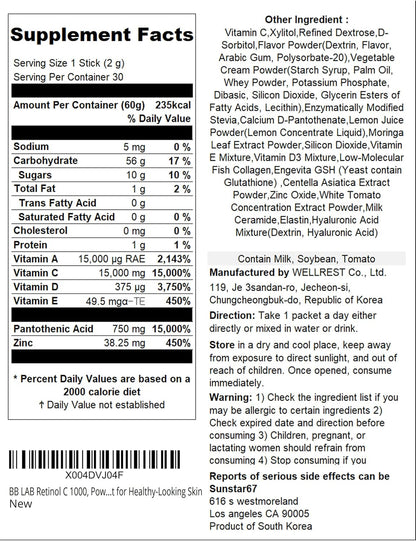 BB LAB Retinol C 1000 - Powder Blend with Vitamin C, Retinol, Vitamin E, B5 & Zinc