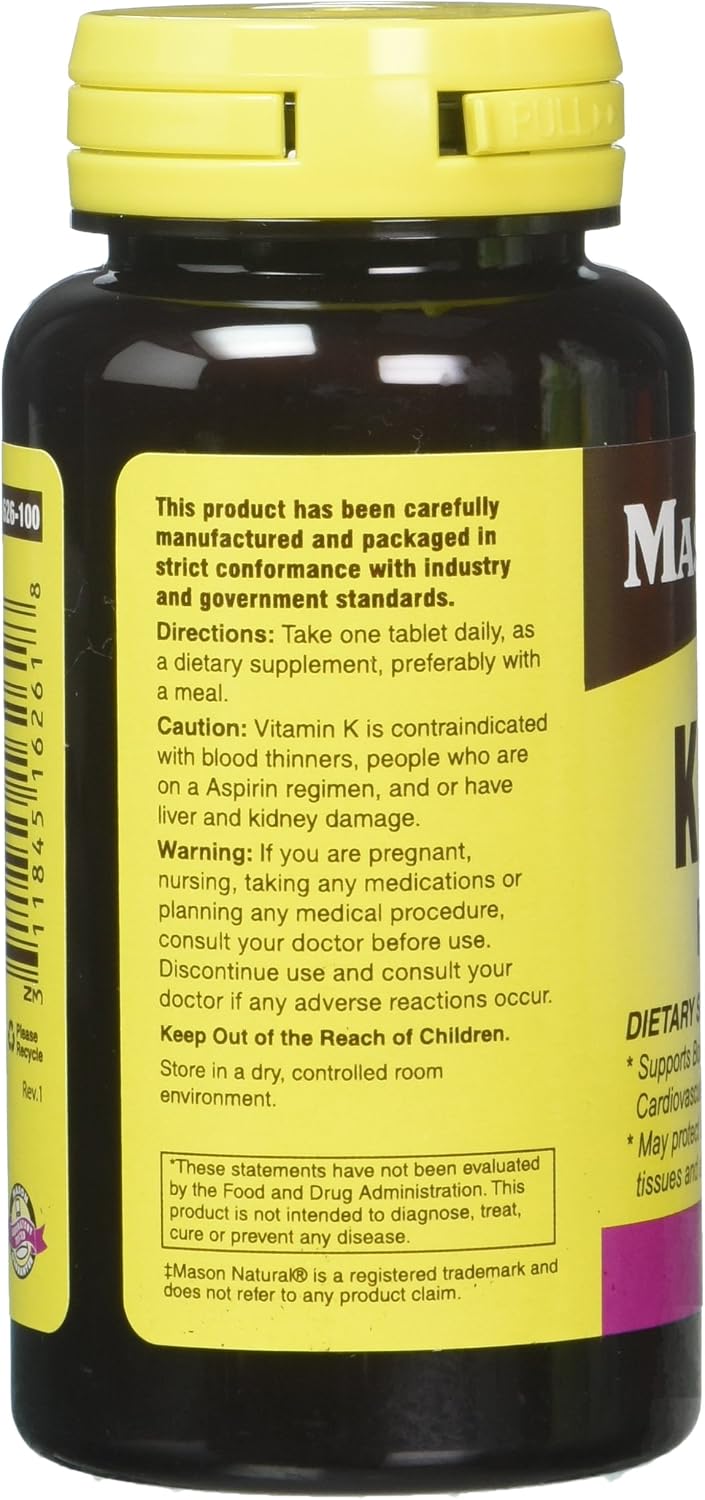 Mason Natural Vitamin D3 & K2 Tablets, 1000 IU / 100 mcg, 300 Tablets (3 x 100) - görsel 2
