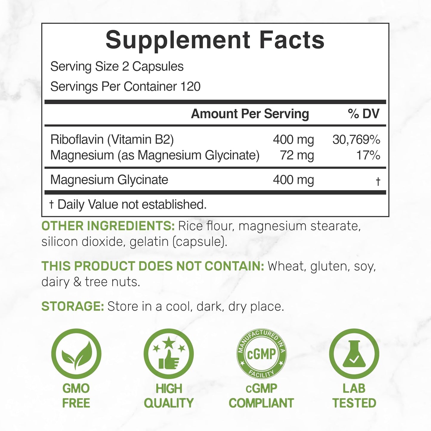 DEAL SUPPLEMENT Vitamin B2 (Riboflavin) 400mg + Magnesium Glycinate 400mg, 240 Capsules - görsel 2