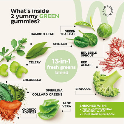 Super Greens + Super Fruits Gummies (120 Count, 2-Pack) - Sugar Free, Vegetarian, Non-GMO